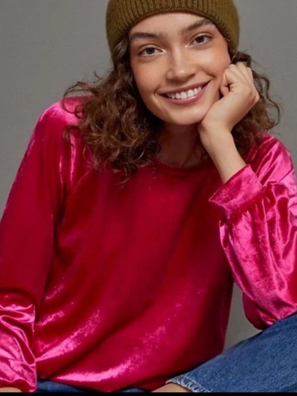 Anthropologie Maeve Candace Fuchsia Velvet Top XL Velour Long Raglan Sleeves